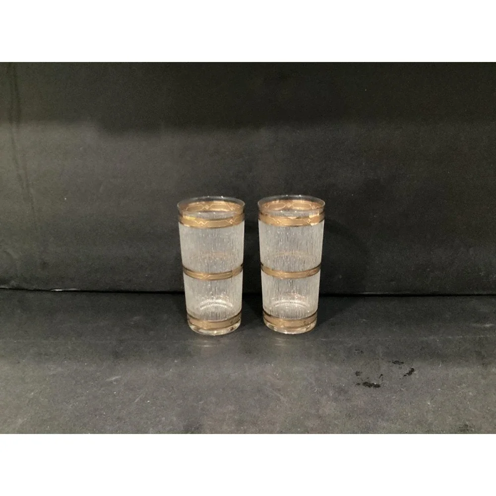 Vintage MCM Barware Culver‎ 22K Gold Icicle 5.5 in Highball Glass ~ Set of 2